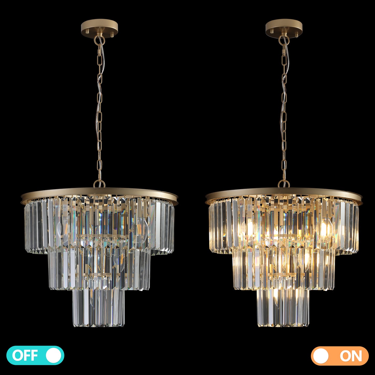 20" Luxury 3-Tier Crystal Chandelier, 7-Light Gold Frame Pendant Light, Elegant Ceiling Lighting for Living Room, Dining Room, Bedroom (No Bulbs)