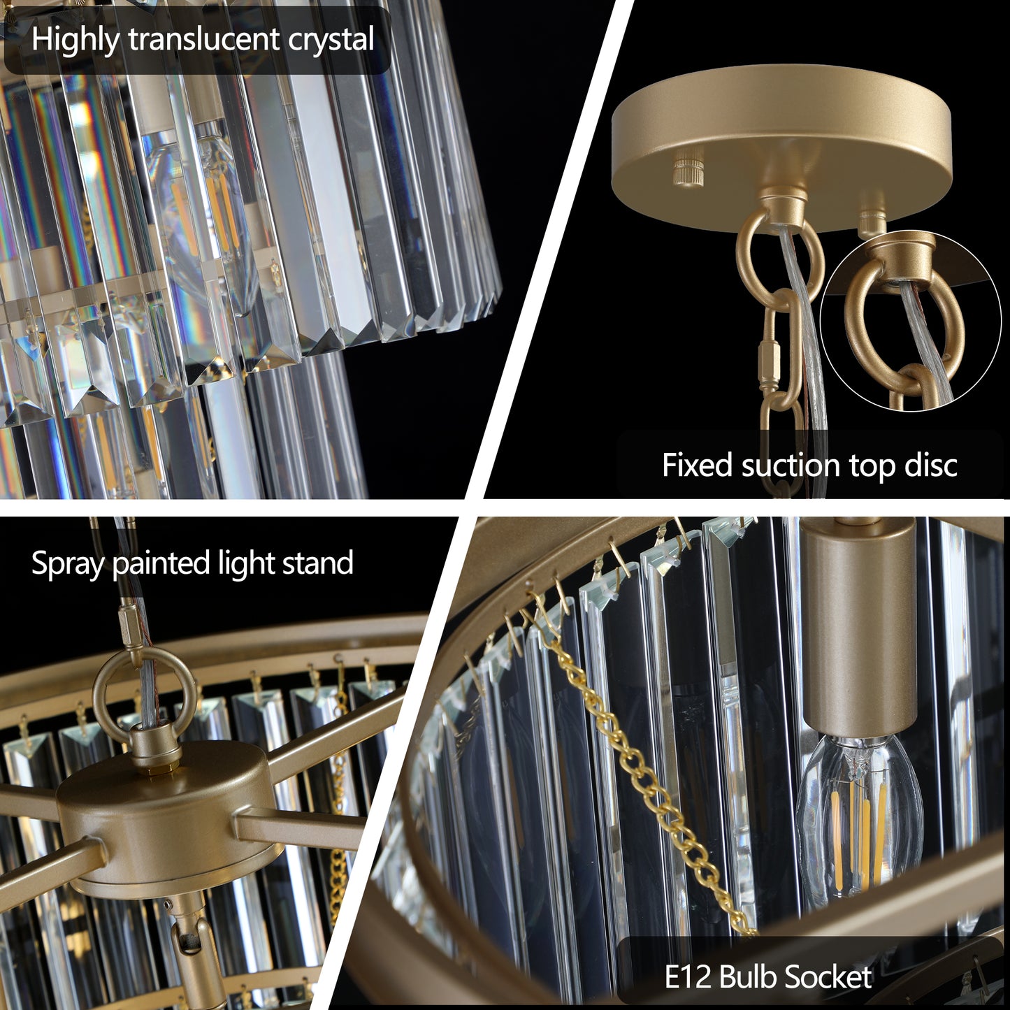 20" Luxury 3-Tier Crystal Chandelier, 7-Light Gold Frame Pendant Light, Elegant Ceiling Lighting for Living Room, Dining Room, Bedroom (No Bulbs)