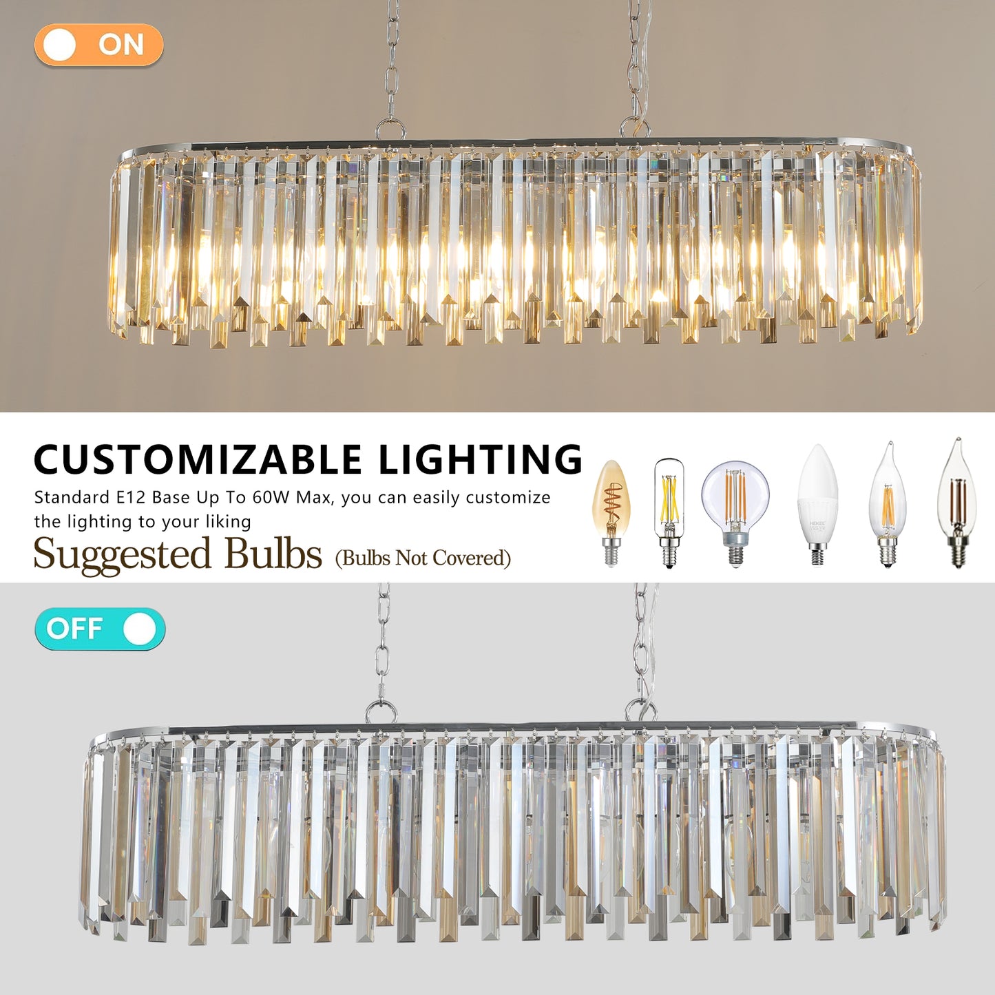 Modern Oval Crystal ceiling chandelier Luxury Home Decor Light Fixture (No Bulbs)