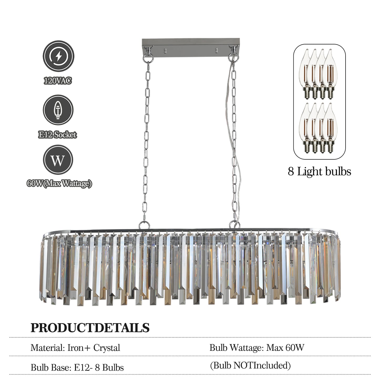 Modern Oval Crystal ceiling chandelier Luxury Home Decor Light Fixture (No Bulbs)