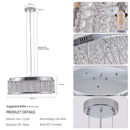 Modern Crystal Chandelier 19 Inches Aluminum+Iron Round Ceiling Light Flush Mount Ceiling Light Fixture for kitchen Island Dinning Bedrooms and Hallway (Bulb Not Included)