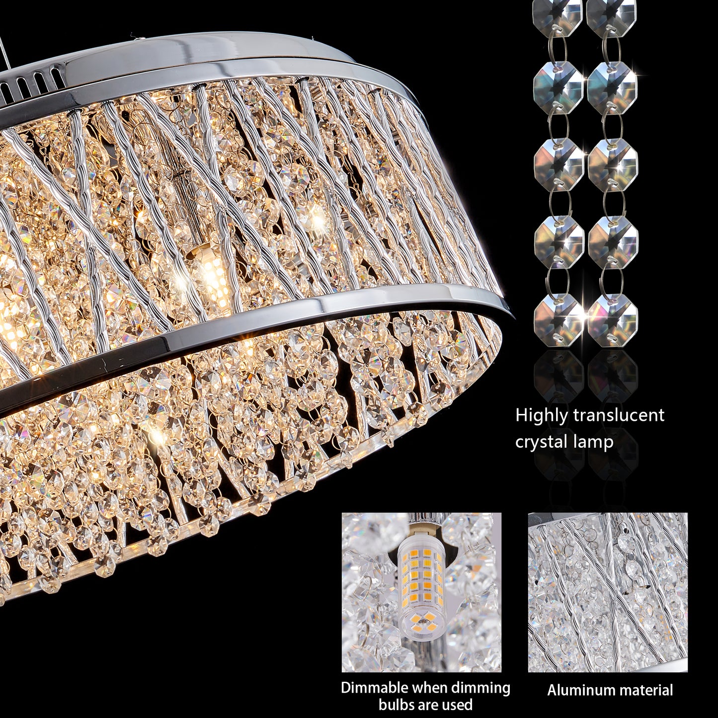 Modern Crystal Chandelier 19 Inches Aluminum+Iron Round Ceiling Light Flush Mount Ceiling Light Fixture for kitchen Island Dinning Bedrooms and Hallway (Bulb Not Included)