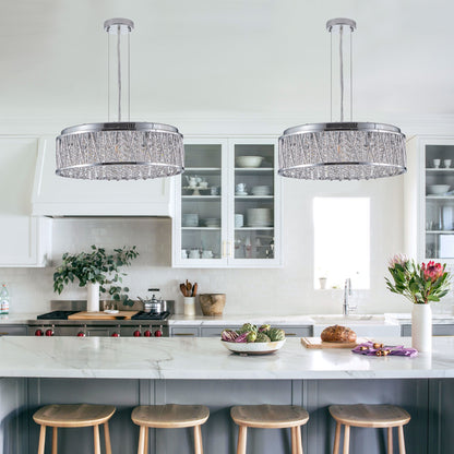 Modern Crystal Chandelier 19 Inches Aluminum+Iron Round Ceiling Light Flush Mount Ceiling Light Fixture for kitchen Island Dinning Bedrooms and Hallway (Bulb Not Included)