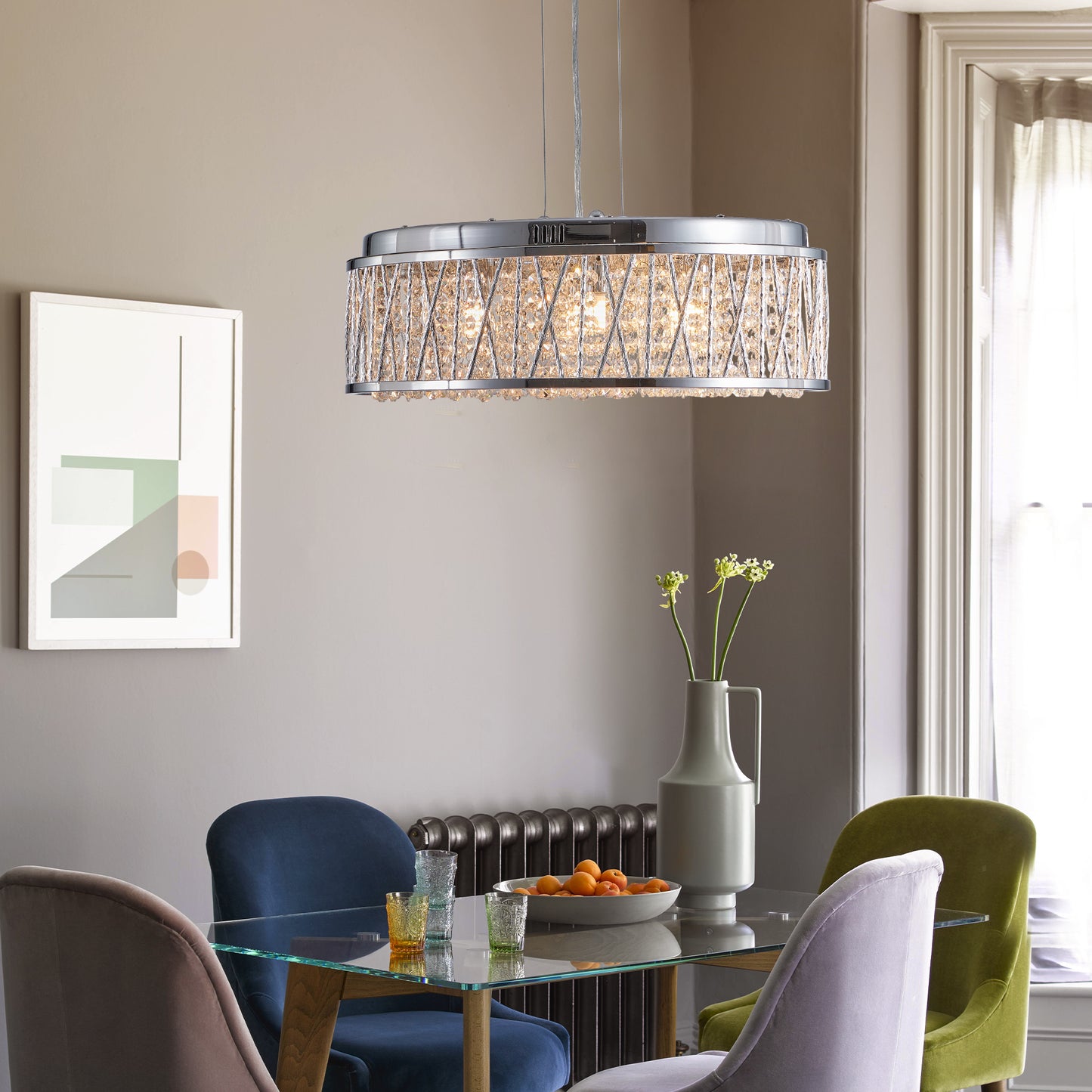 Modern Crystal Chandelier 19 Inches Aluminum+Iron Round Ceiling Light Flush Mount Ceiling Light Fixture for kitchen Island Dinning Bedrooms and Hallway (Bulb Not Included)