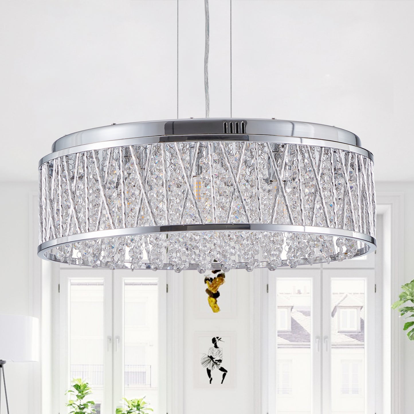 Modern Crystal Chandelier 19 Inches Aluminum+Iron Round Ceiling Light Flush Mount Ceiling Light Fixture for kitchen Island Dinning Bedrooms and Hallway (Bulb Not Included)