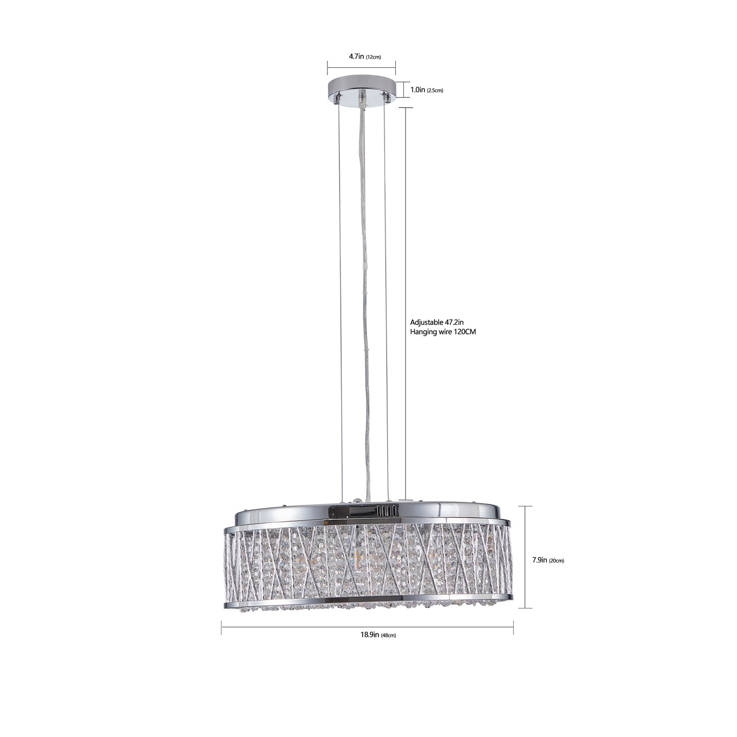 Modern Crystal Chandelier 19 Inches Aluminum+Iron Round Ceiling Light Flush Mount Ceiling Light Fixture for kitchen Island Dinning Bedrooms and Hallway (Bulb Not Included)