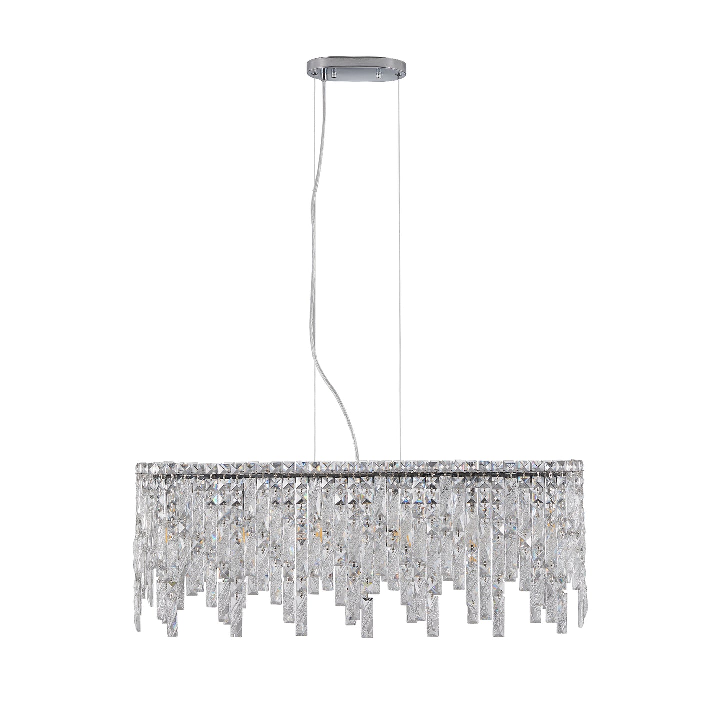 Silver Elegant Oval Crystal Chandelier, Modern Ceiling Light Fixture with Reflective Hanging Crystals for Dining Room, Living Room, and FoyerS (Bulbs Not Included)