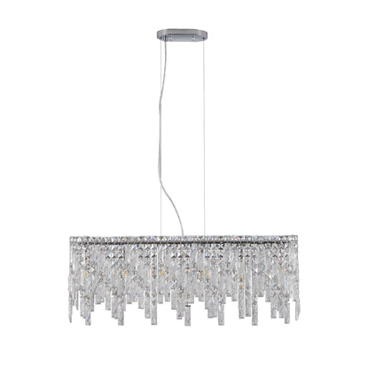 Silver Elegant Oval Crystal Chandelier, Modern Ceiling Light Fixture with Reflective Hanging Crystals for Dining Room, Living Room, and FoyerS (Bulbs Not Included)