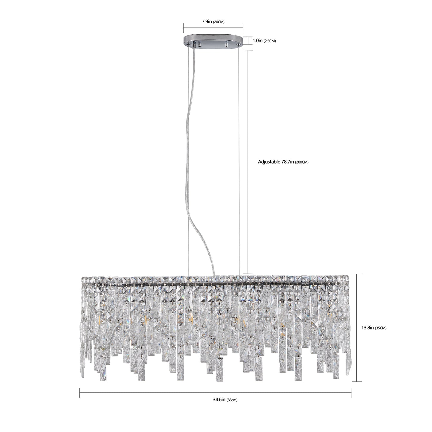 Silver Elegant Oval Crystal Chandelier, Modern Ceiling Light Fixture with Reflective Hanging Crystals for Dining Room, Living Room, and FoyerS (Bulbs Not Included)