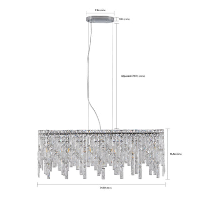 Silver Elegant Oval Crystal Chandelier, Modern Ceiling Light Fixture with Reflective Hanging Crystals for Dining Room, Living Room, and FoyerS (Bulbs Not Included)