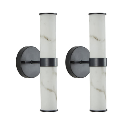 Resin Imitation Marble Texture Wall Light with Black Iron Metal Frame,Set of 2,Elegant Lighting Fixtures for Hallways,Bathrooms,and Bedrooms (Only Indoor)