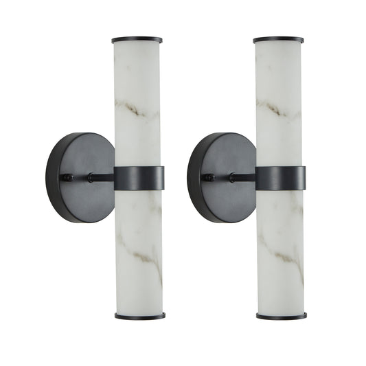 Resin Imitation Marble Texture Wall Light with Black Iron Metal Frame,Set of 2,Elegant Lighting Fixtures for Hallways,Bathrooms,and Bedrooms (Only Indoor)