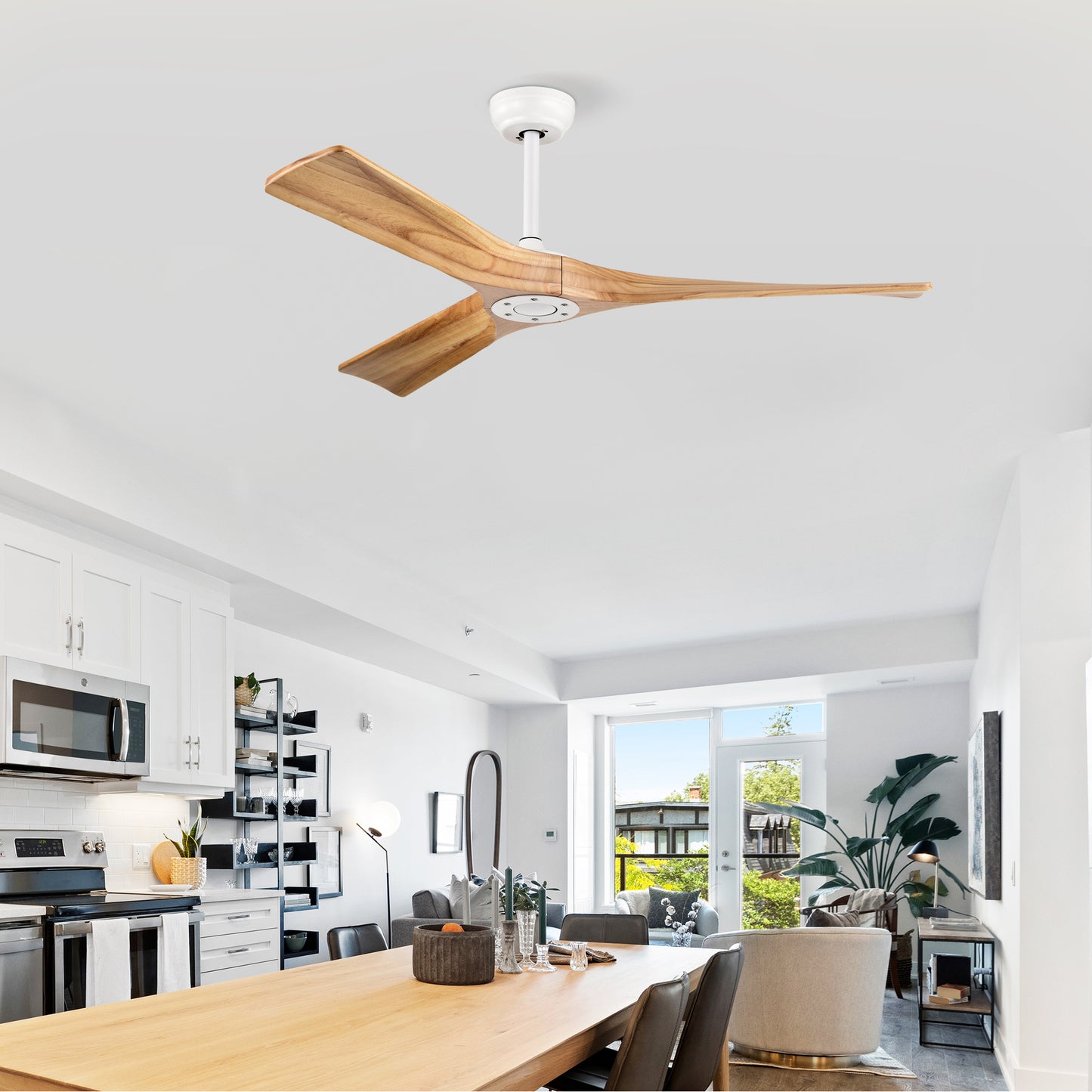 52" Ceiling Fan with Remote Control No Lights,Modern Reversible DC Motor Indoor 3 Blades Ceiling Fans for Patio Bedroom Living Room--Matte White