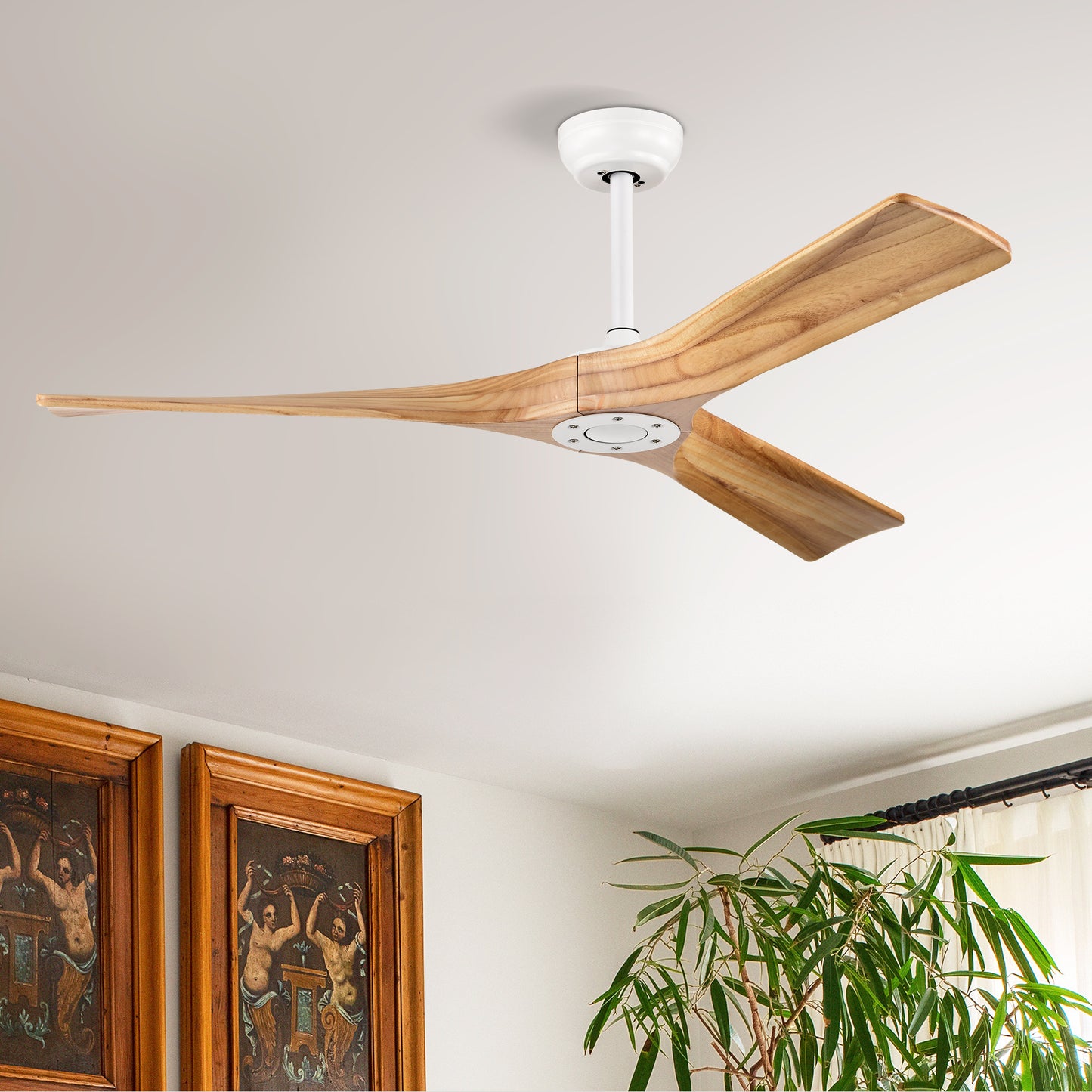 52" Ceiling Fan with Remote Control No Lights,Modern Reversible DC Motor Indoor 3 Blades Ceiling Fans for Patio Bedroom Living Room--Matte White