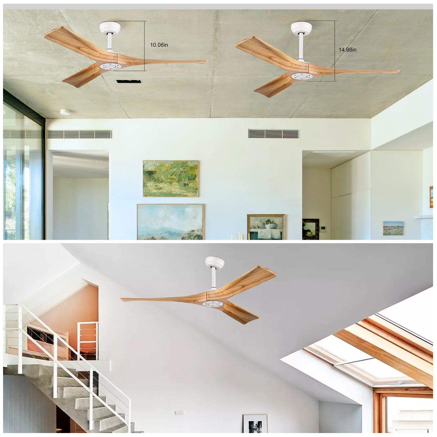 52" Ceiling Fan with Remote Control No Lights,Modern Reversible DC Motor Indoor 3 Blades Ceiling Fans for Patio Bedroom Living Room--Matte White