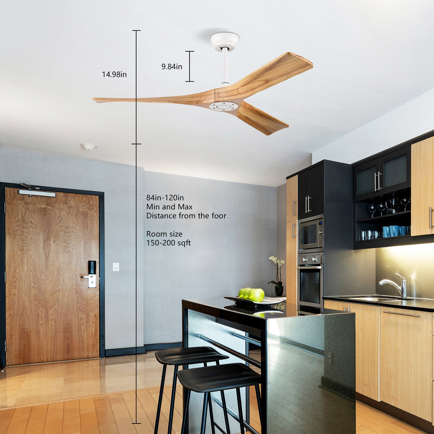 52" Ceiling Fan with Remote Control No Lights,Modern Reversible DC Motor Indoor 3 Blades Ceiling Fans for Patio Bedroom Living Room--Matte White