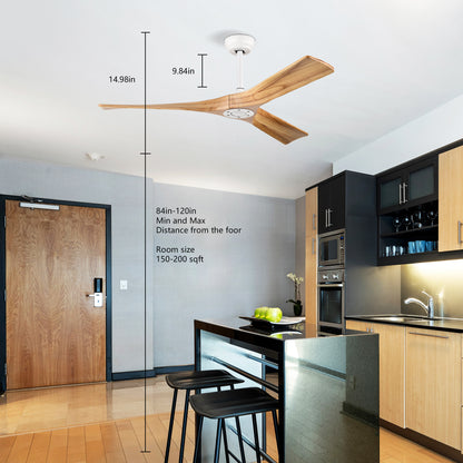 52" Ceiling Fan with Remote Control No Lights,Modern Reversible DC Motor Indoor 3 Blades Ceiling Fans for Patio Bedroom Living Room--Matte White