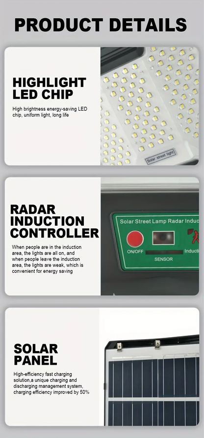 Solar Street Lights Outdoor, Parking Lot Lights with 181PCS LED Beads , IP65 Waterproof Solar Flood Lights, Dusk to Dawn Solar Lights for Garden, Street Side Road,Courtyard Villa,City Square