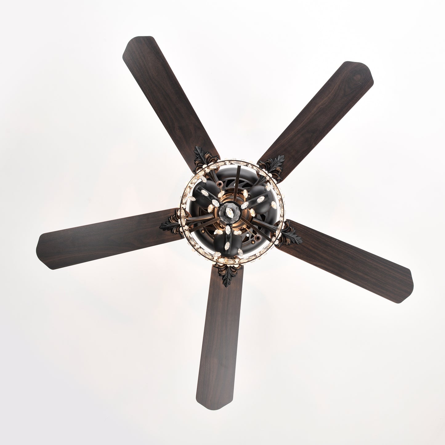 52'' Crystal Shade Ceiling Fan Lamp With Remote Control,3 Speed ,4 Timing , 5 Reversible Blades Crystal Ceiling Fan ,3PCS*E12 (NO Include Bulb) -- Hand Pull Chain