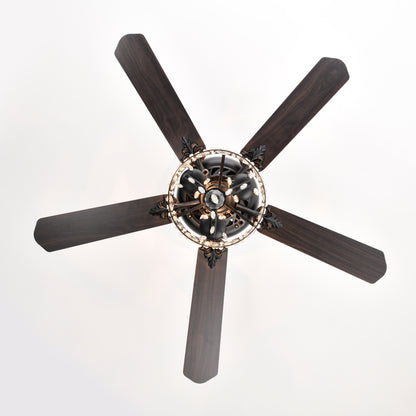 52'' Crystal Shade Ceiling Fan Lamp With Remote Control,3 Speed ,4 Timing , 5 Reversible Blades Crystal Ceiling Fan ,3PCS*E12 (NO Include Bulb) -- Hand Pull Chain
