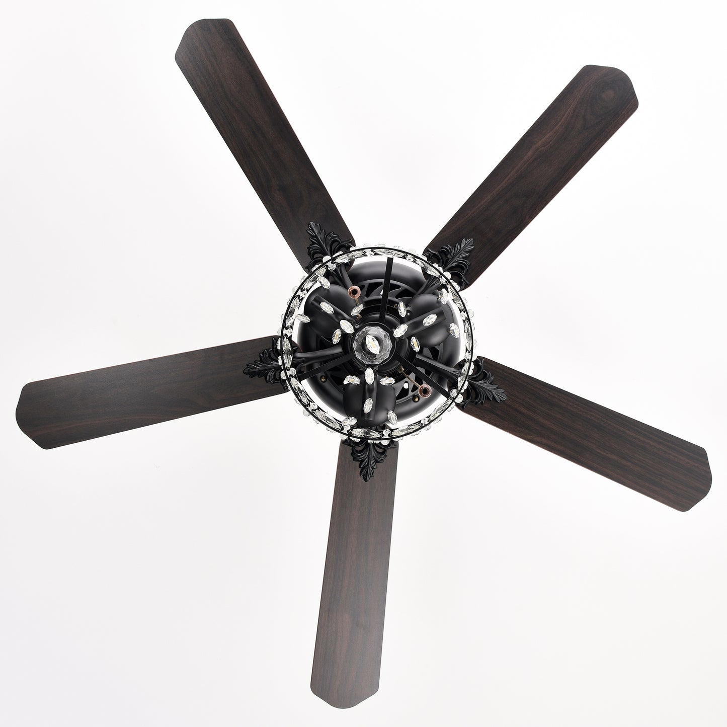 52'' Crystal Shade Ceiling Fan Lamp With Remote Control,3 Speed ,4 Timing , 5 Reversible Blades Crystal Ceiling Fan ,3PCS*E12 (NO Include Bulb) -- Hand Pull Chain