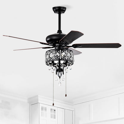 52'' Crystal Shade Ceiling Fan Lamp With Remote Control,3 Speed ,4 Timing , 5 Reversible Blades Crystal Ceiling Fan ,3PCS*E12 (NO Include Bulb) -- Hand Pull Chain