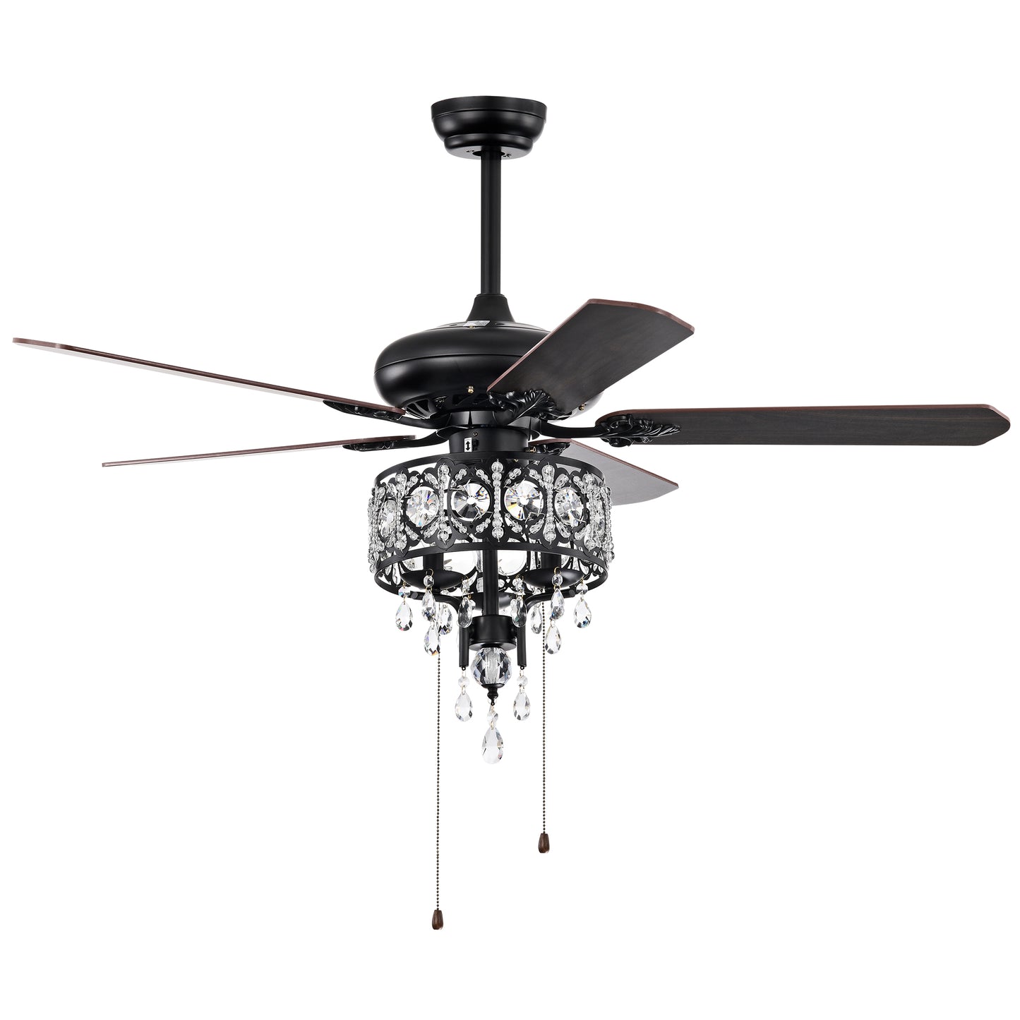 52'' Crystal Shade Ceiling Fan Lamp With Remote Control,3 Speed ,4 Timing , 5 Reversible Blades Crystal Ceiling Fan ,3PCS*E12 (NO Include Bulb) -- Hand Pull Chain