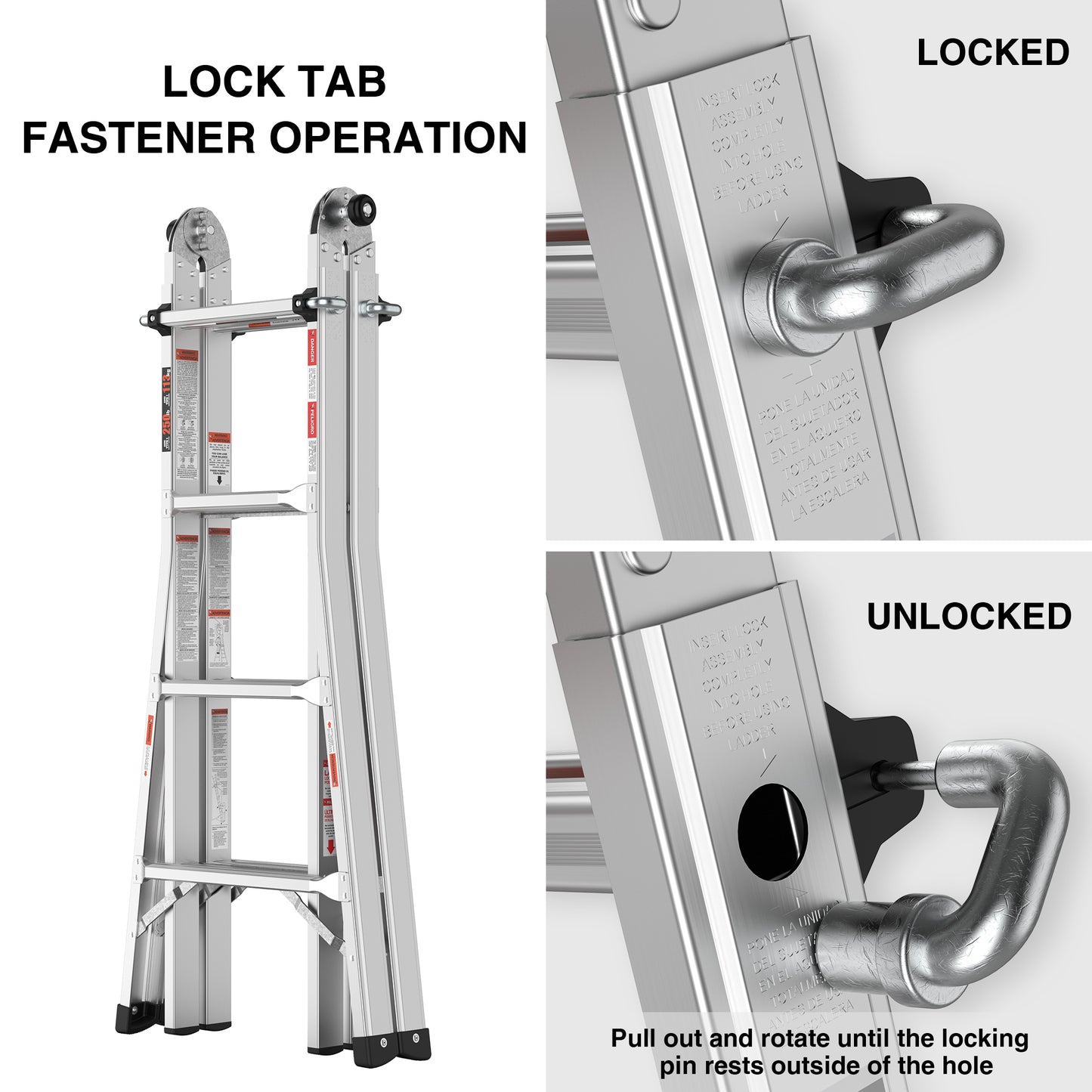 17ft Multi-Position Foldable Aluminum Ladder, A-Frame and Straight Ladder, ANSI 250lbs
