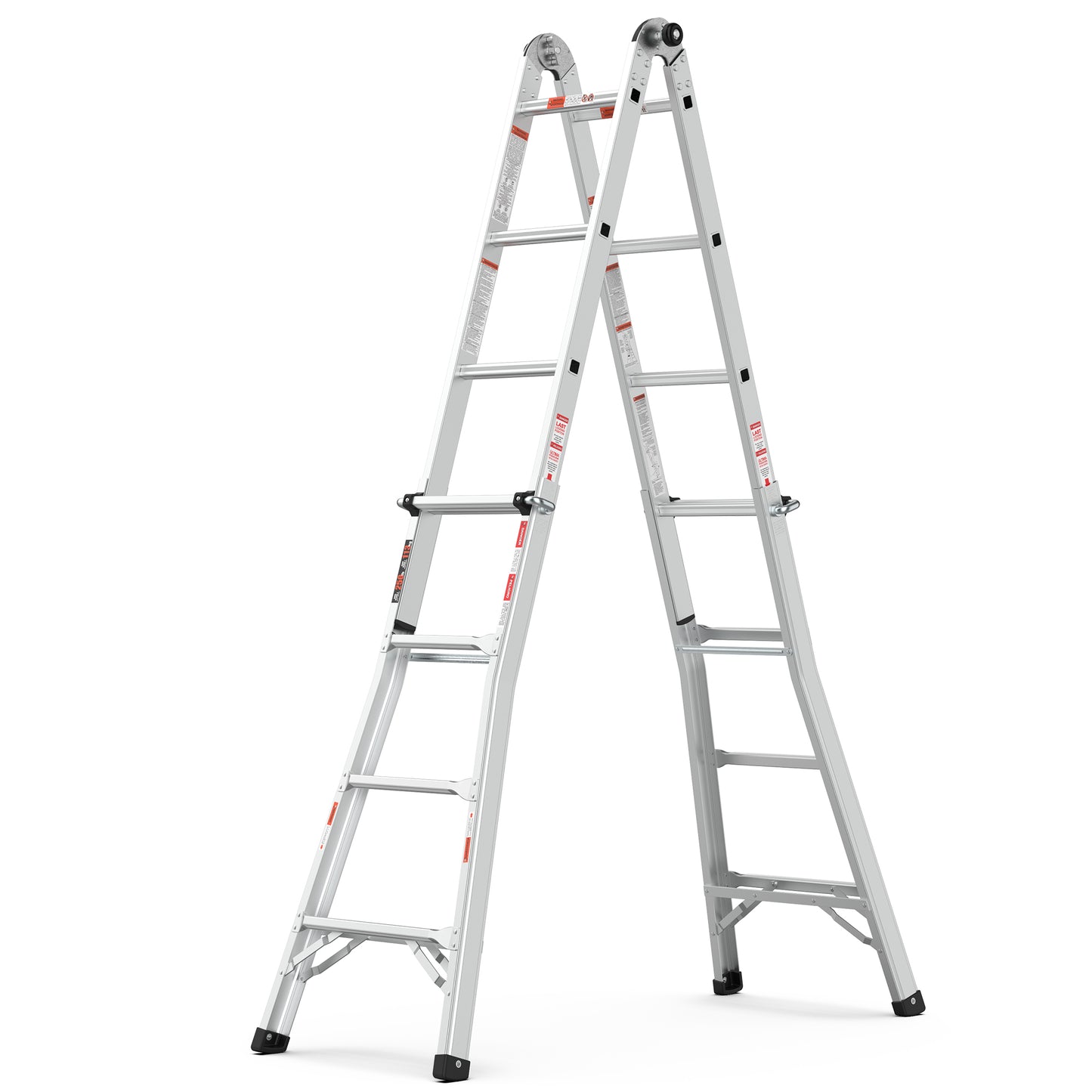 17ft Multi-Position Foldable Aluminum Ladder, A-Frame and Straight Ladder, ANSI 250lbs