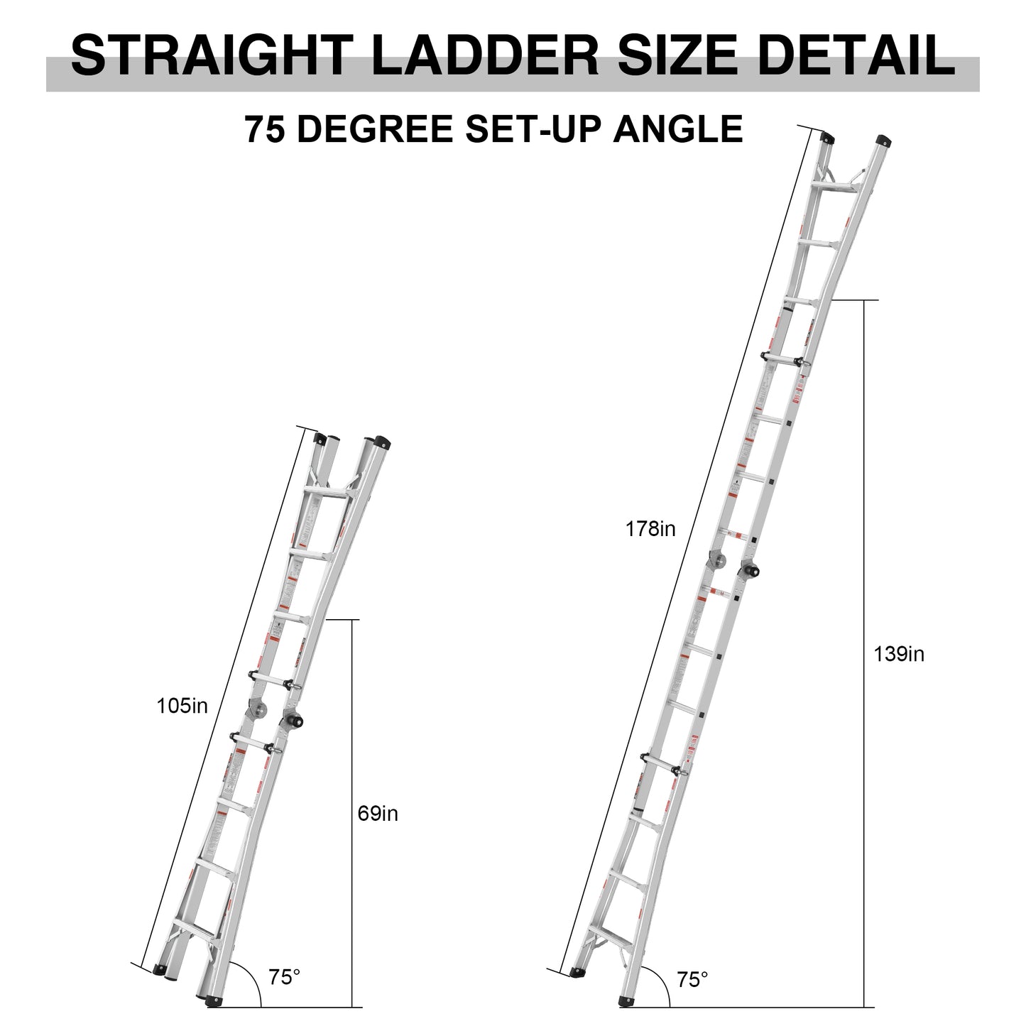 17ft Multi-Position Foldable Aluminum Ladder, A-Frame and Straight Ladder, ANSI 250lbs
