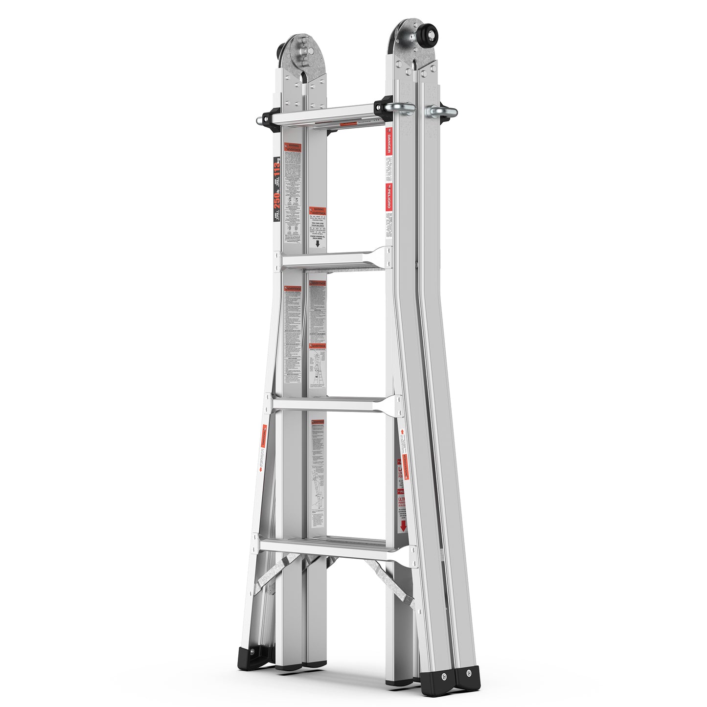 17ft Multi-Position Foldable Aluminum Ladder, A-Frame and Straight Ladder, ANSI 250lbs