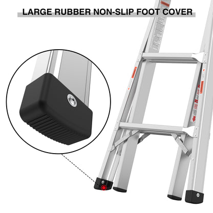 17ft Multi-Position Foldable Aluminum Ladder, A-Frame and Straight Ladder, ANSI 250lbs