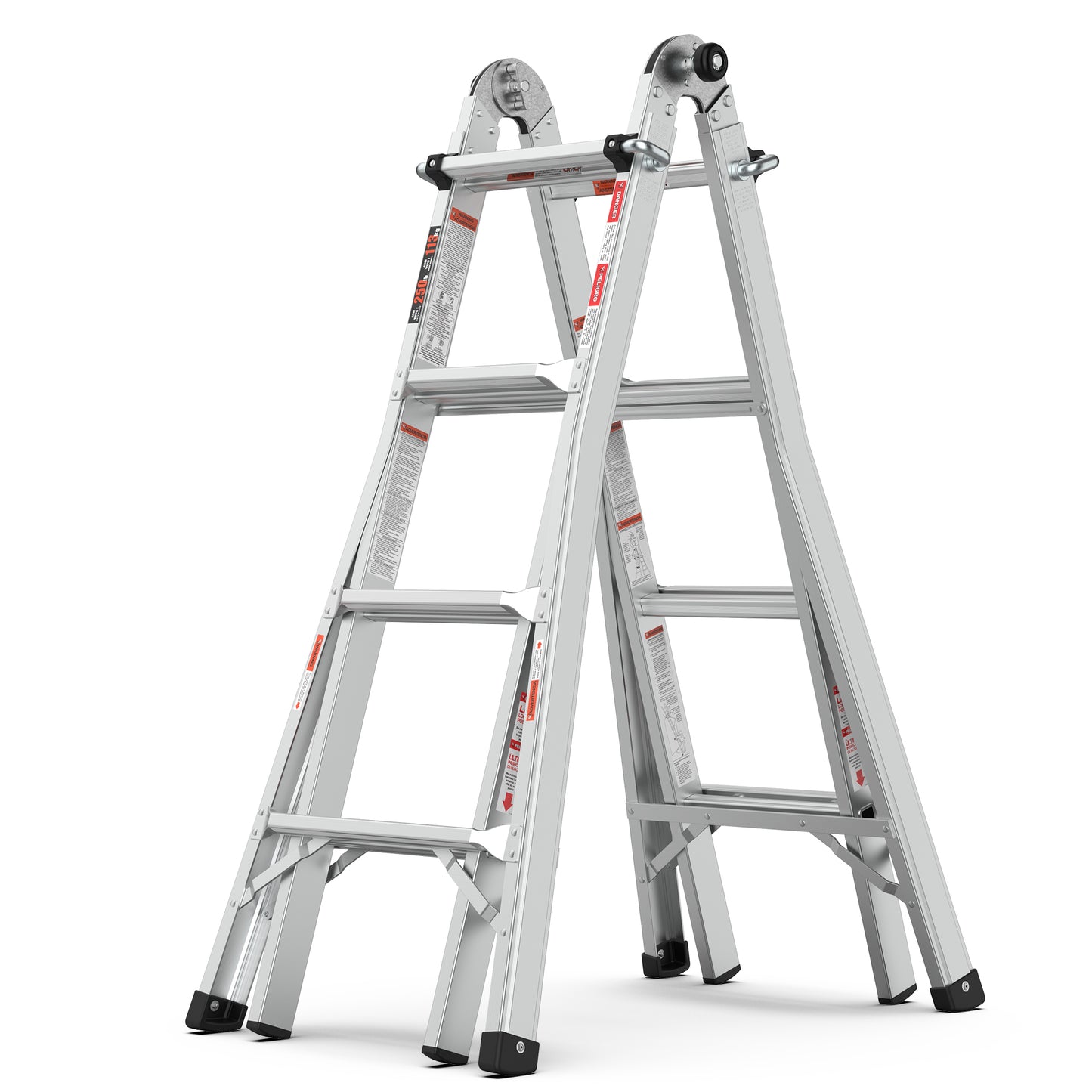 17ft Multi-Position Foldable Aluminum Ladder, A-Frame and Straight Ladder, ANSI 250lbs
