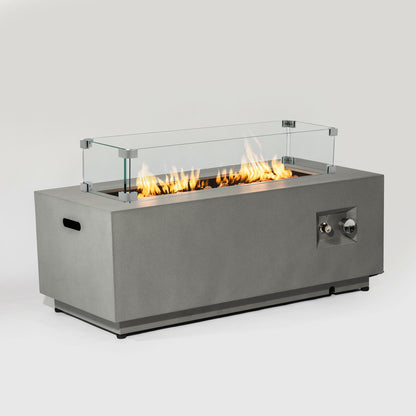 42inch Rectangle Steel Fire Pit Outdoor Fire Table with Glass Wind Guard