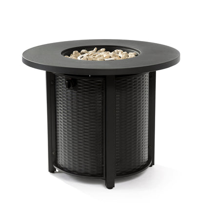 32inch Round Steel Fire Pit Table with Steel Lid and Lava Rocks