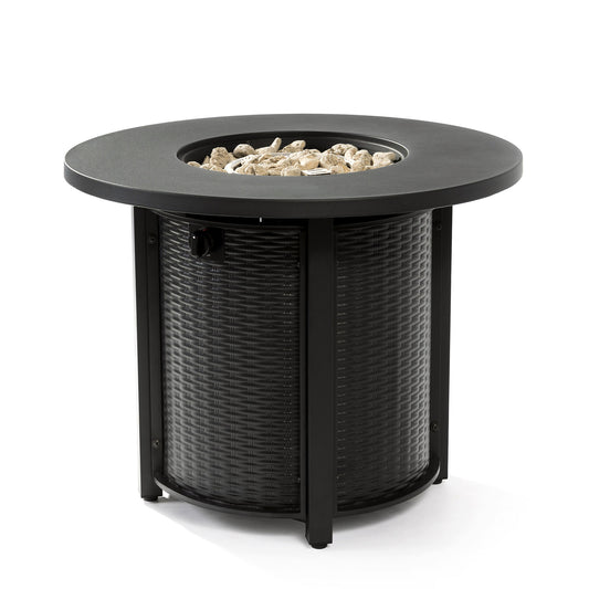 32inch Round Steel Fire Pit Table with Steel Lid and Lava Rocks
