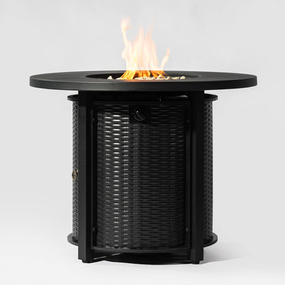 32inch Round Steel Fire Pit Table with Steel Lid and Lava Rocks