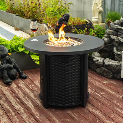 32inch Round Steel Fire Pit Table with Steel Lid and Lava Rocks