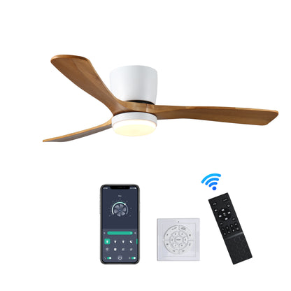 42 inch Wood Ceiling Fans with Lights and Remote, Modern Flush Mount Low Profile Ceiling Fan with Light, 6 Speed, Reversible DC Motor, for Bedroom/Outdoor/Farmhouse/Patios