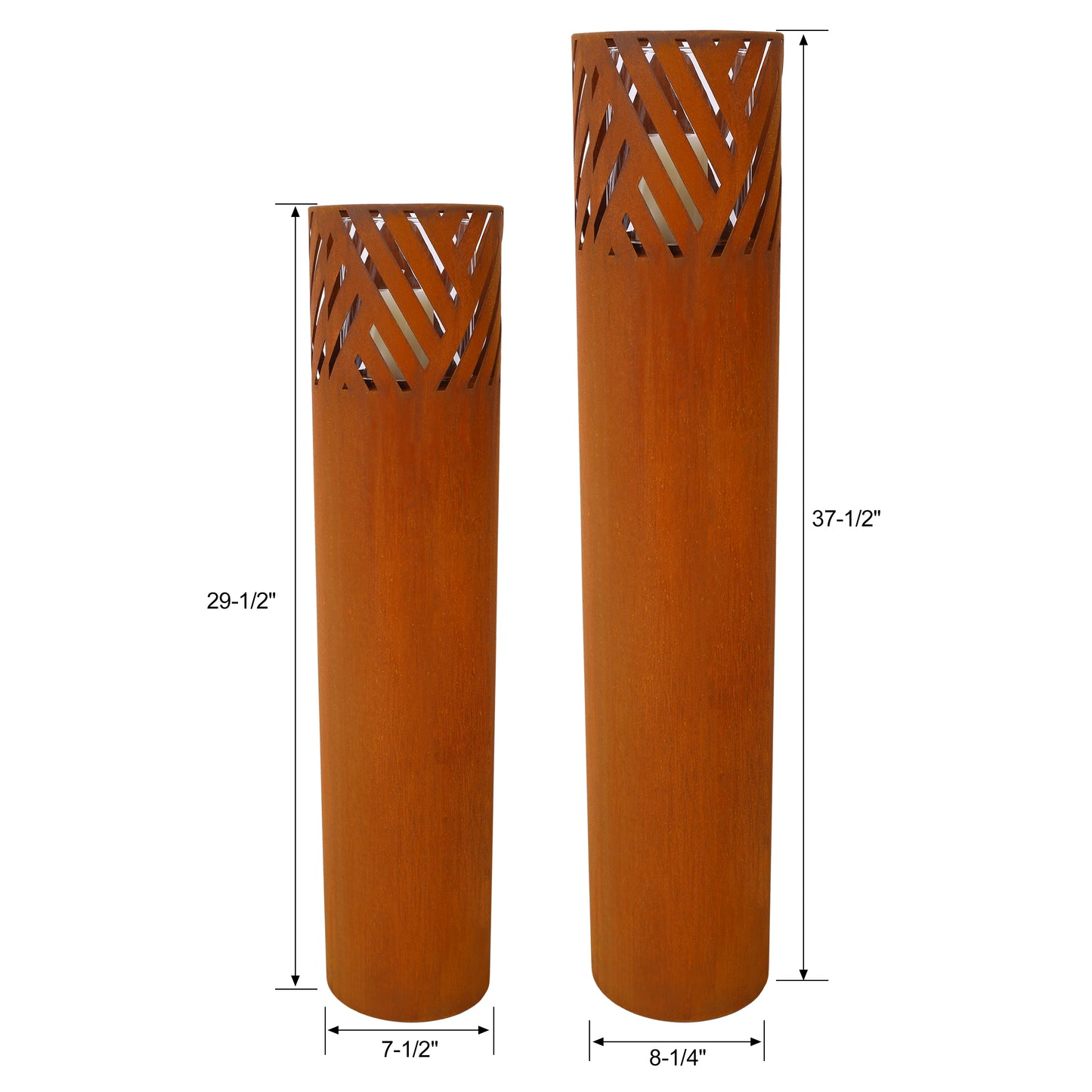 Lantern Column, Set of 2, Decorative Column for Garden in Rust Industrial Design, Lantern for Outdoor and Indoor, Lantern Including Candles, Oriental, 37 1/2+ 29 1/2 in