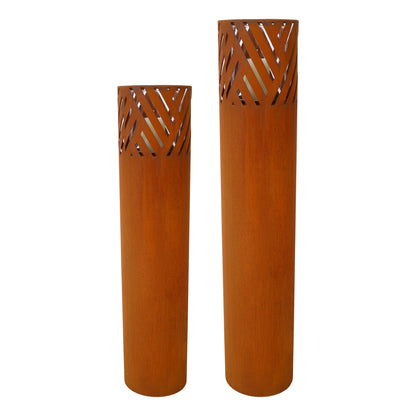 Lantern Column, Set of 2, Decorative Column for Garden in Rust Industrial Design, Lantern for Outdoor and Indoor, Lantern Including Candles, Oriental, 37 1/2+ 29 1/2 in