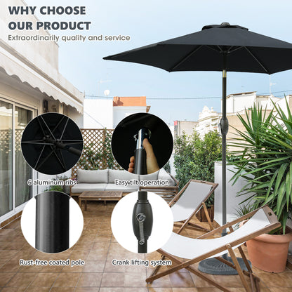 7.5ft * 7.5ft Patio Umbrella with Crank and Push Button Tilt, Outdoor Table Market Umbrella with Aluminum Pole - Black