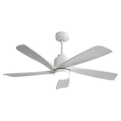 52 Inch Modern Ceiling Fan With Dimmable LED Light 5 Solid Wood Blades Smart Remote Control Reversible DC Motor