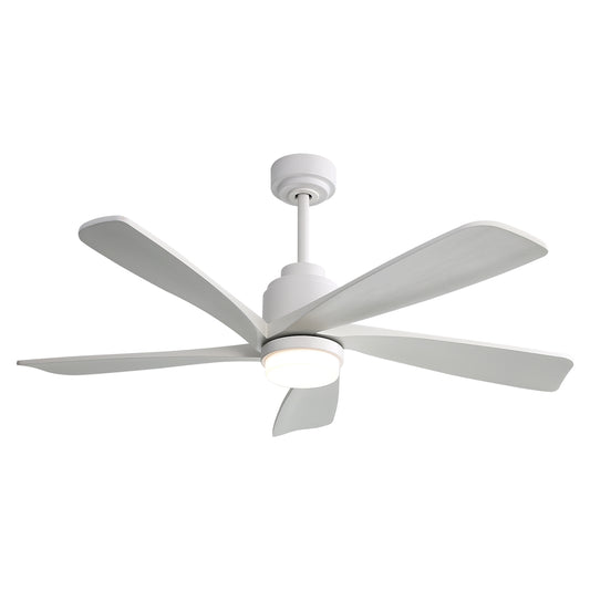 52 Inch Modern Ceiling Fan With Dimmable LED Light 5 Solid Wood Blades Smart Remote Control Reversible DC Motor
