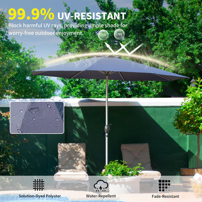 10FT Patio Umbrella, Outdoor Table Umbrella with Push Button Tilt and Crank, UV Protection Waterproof Market Sun Umbrella with 8 Sturdy Ribs for Garden, Deck, Backyard, Pool (Navy Blue)