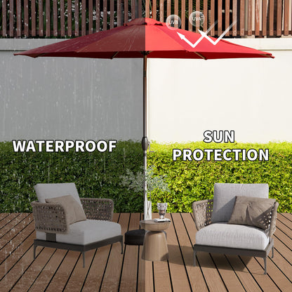 9FT Patio Umbrella, Outdoor Table Umbrella with Push Button Tilt and Crank, UV Protection Waterproof Market Sun Umbrella with 8 Sturdy Ribs for Garden, Deck, Backyard, Pool (Brick red)