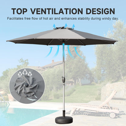 9FT Patio Umbrella, Outdoor Table Umbrella with Push Button Tilt and Crank, UV Protection Waterproof Market Sun Umbrella with 8 Sturdy Ribs for Garden, Deck, Backyard, Pool (Gray)