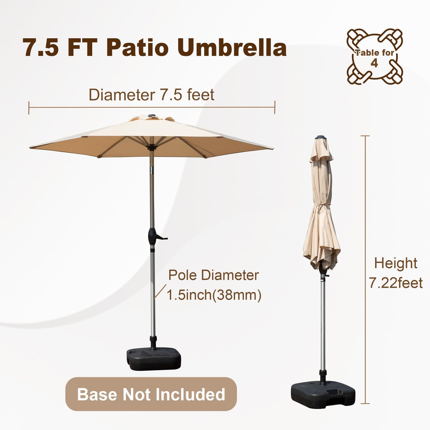 7.5FT Patio Umbrella, Outdoor Table Umbrella with Push Button Tilt and Crank, UV Protection Waterproof Market Sun Umbrella with 6 Sturdy Ribs for Garden, Deck, Backyard, Pool (Beige)