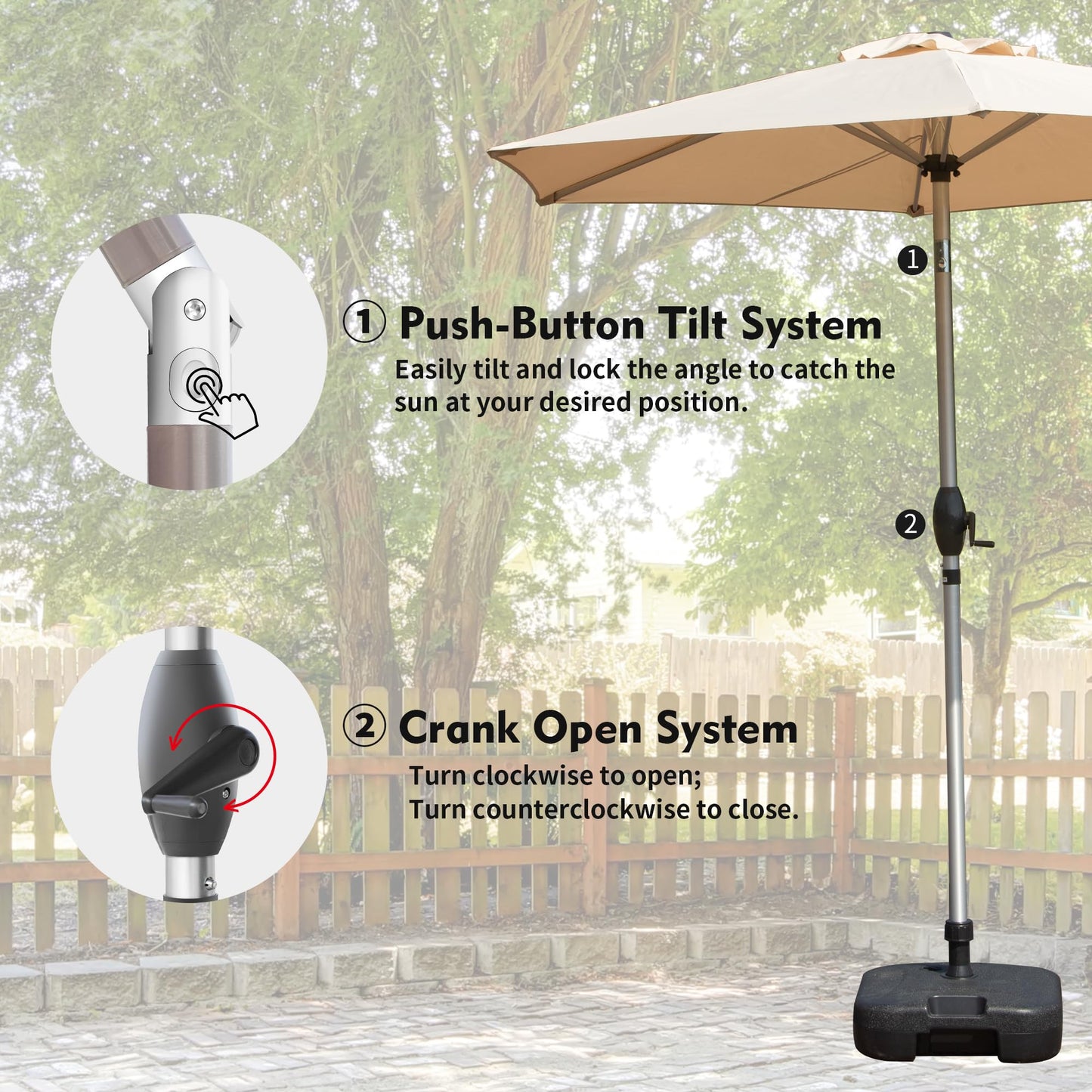 7.5FT Patio Umbrella, Outdoor Table Umbrella with Push Button Tilt and Crank, UV Protection Waterproof Market Sun Umbrella with 6 Sturdy Ribs for Garden, Deck, Backyard, Pool (Beige)