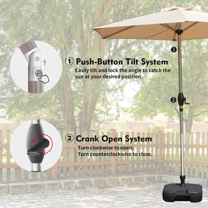 7.5FT Patio Umbrella, Outdoor Table Umbrella with Push Button Tilt and Crank, UV Protection Waterproof Market Sun Umbrella with 6 Sturdy Ribs for Garden, Deck, Backyard, Pool (Beige)